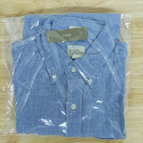 NWT $98 J Crew 100% Irish Linen Baird McNutt Blue Houndstooth Shirt Classic Fit - Picture 6 of 6